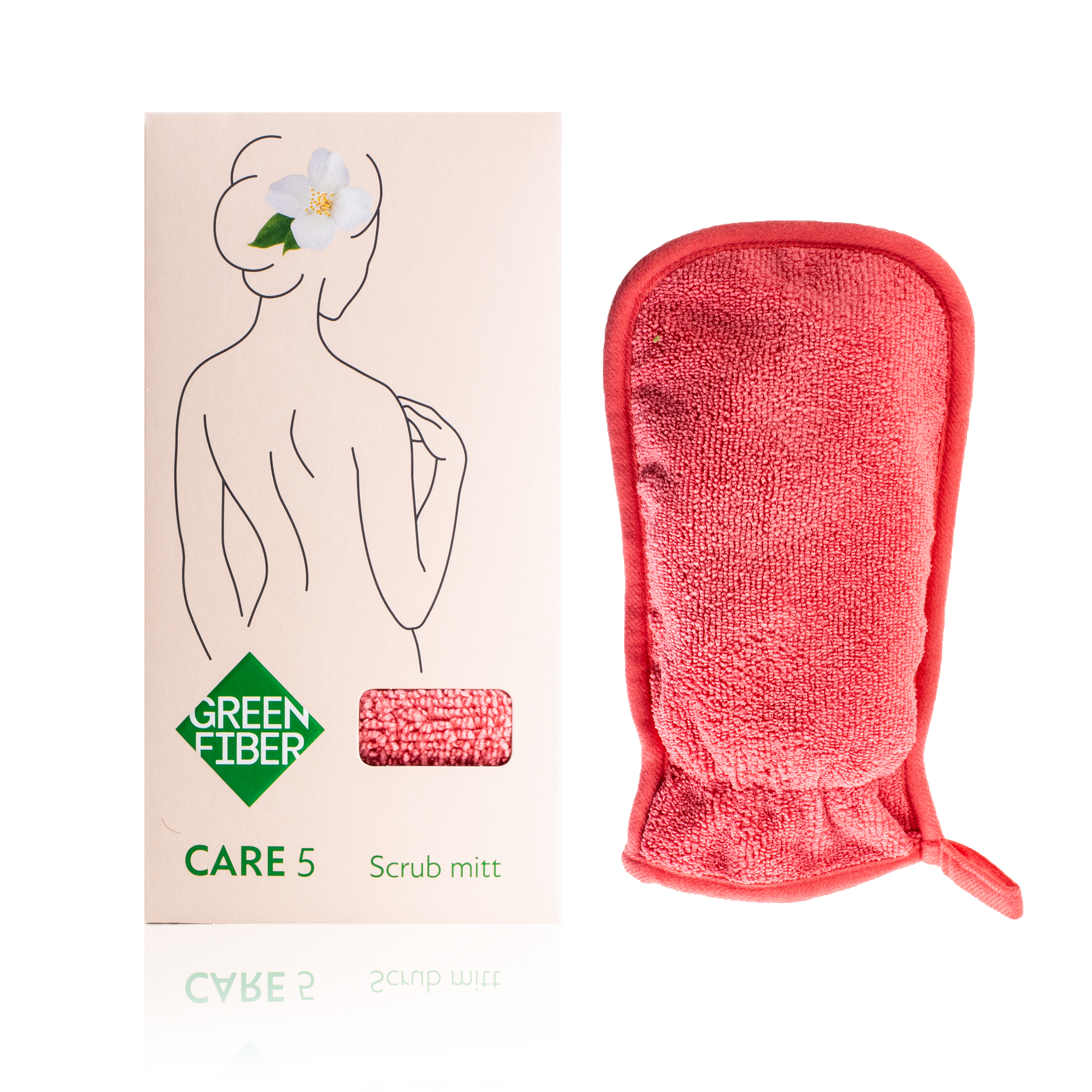 Green Fiber CARE 5, Варежка-скраб для душа, коралловая